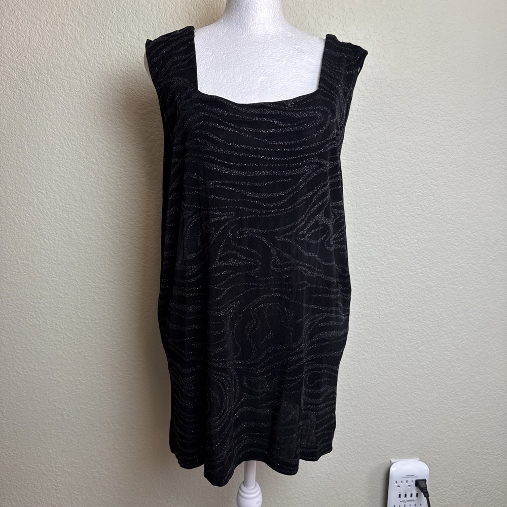 ATOC A Touch Of Class Women's Top 2X/3X Stretch Sparkly Black with Silver